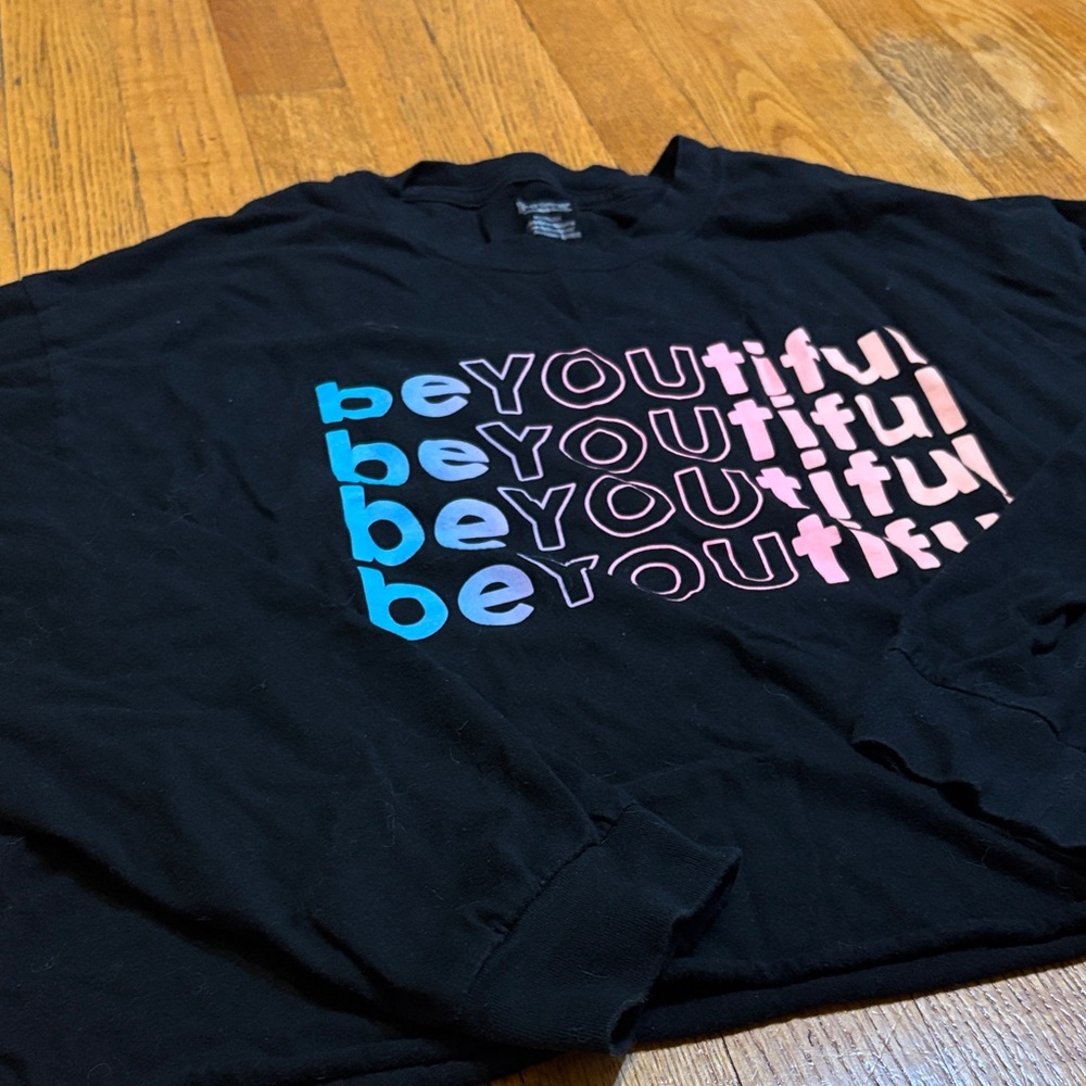 PINK Victoria's Secret Black Long Sleeve Tee with BeYOUtiful Design - Picture 3 of 5